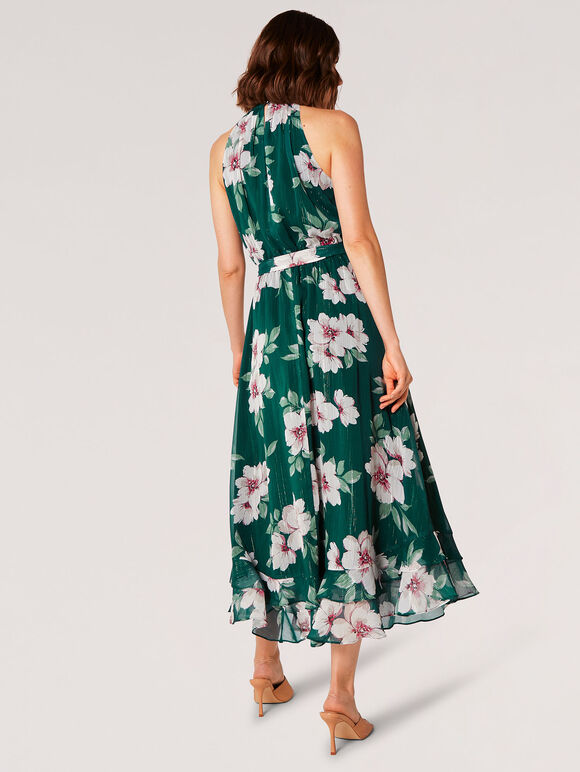 Robe midi chatoyante florale picturale, vert, grand