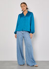 Soft Satin Shirt, Blue, large