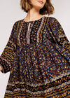 Folk Border Print Mini Dress, Navy, large