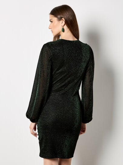 Metallic Mesh Wrap Mini Dress