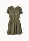 Zip Detail Skater Cotton Mini Dress, Khaki, large