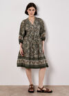 Paisley Print Mini Dress, Khaki, large