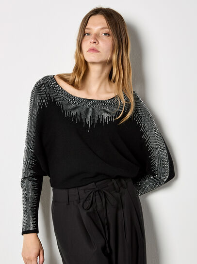 Diamante Embellished Rib Knit Jumper
