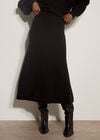 Ribbed Knit A-Line Maxi Skirt, Black, large