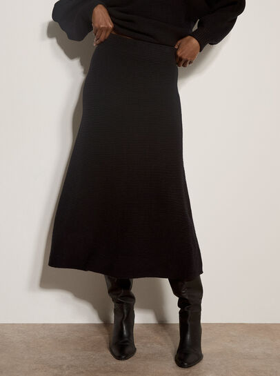 Ribbed Knit A-Line Maxi Skirt