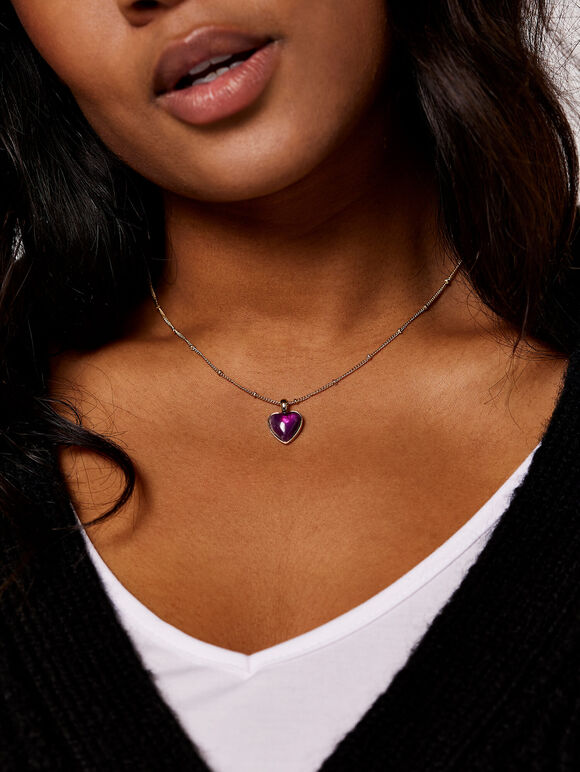 Heart  Pendant Necklace, Purple, large