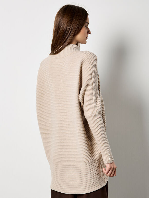 Chevron Knit Oversized Jumper, Stone, large