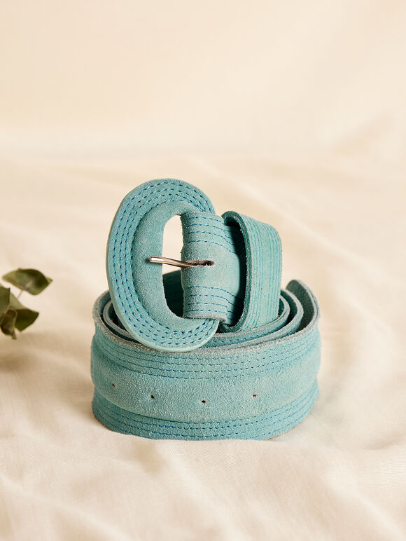 Stitched Suede Belt, Blue, large