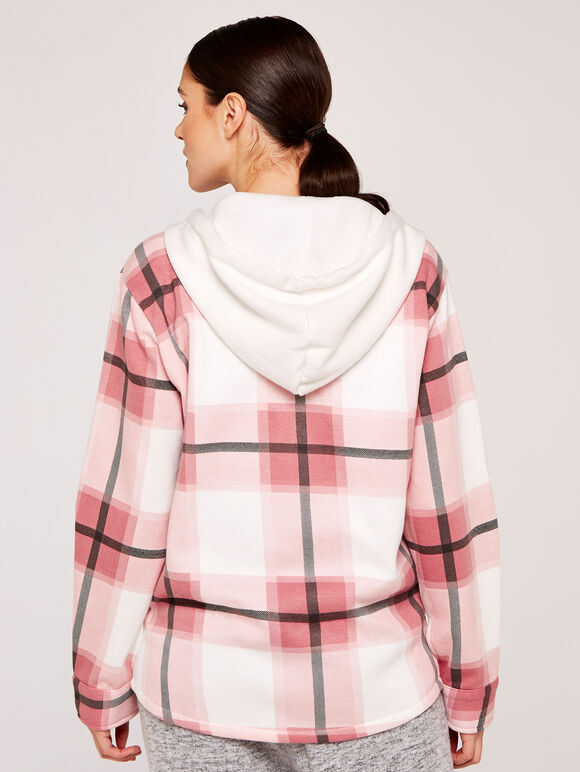 Check Zip Through Shacket, Pink, large