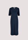 Basic Ribbed Midi Dress, Navy, large