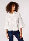 Cropped Wide Sleeve Shirt, White, large