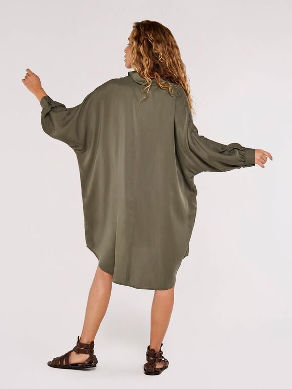 Tencel Oversized Shirt Dress, Khaki, large
