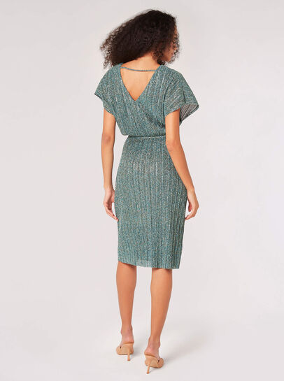 Metallic Plisse Midi Dress