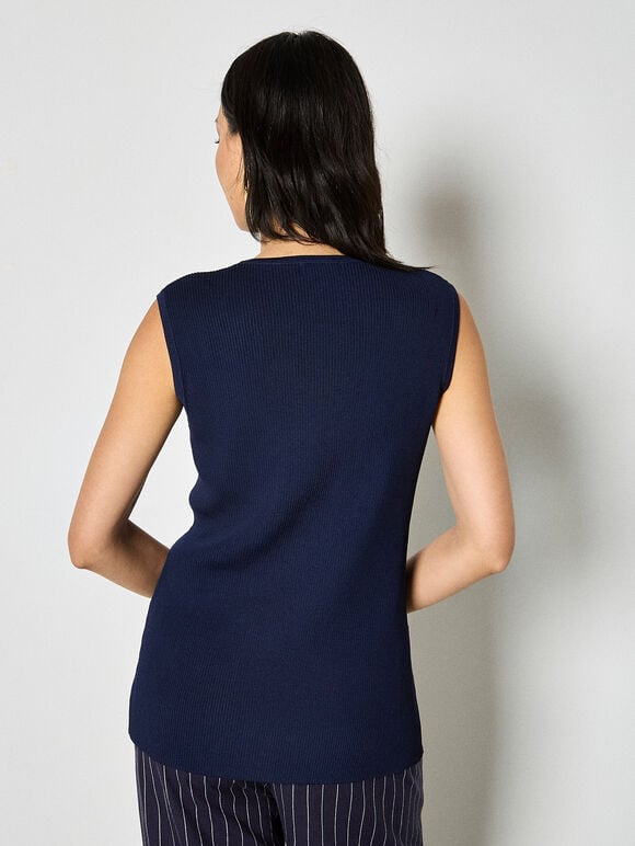 Ribbed Knit Waistcoat, Navy, large