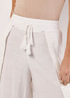 Pantalon portefeuille fendu sur le devant avec détails en dentelle, Crème, large