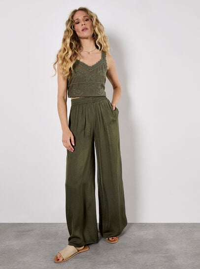 Textured Satin Wide Leg Trousers