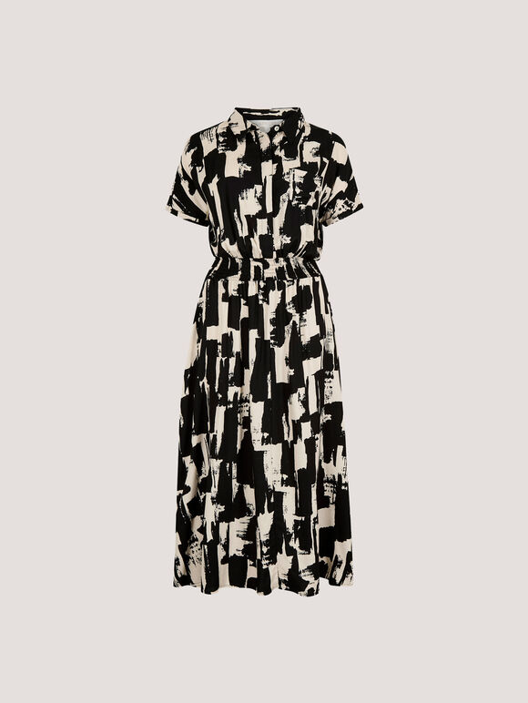 Brushstroke Squares Utility Midi Dress, Black, large