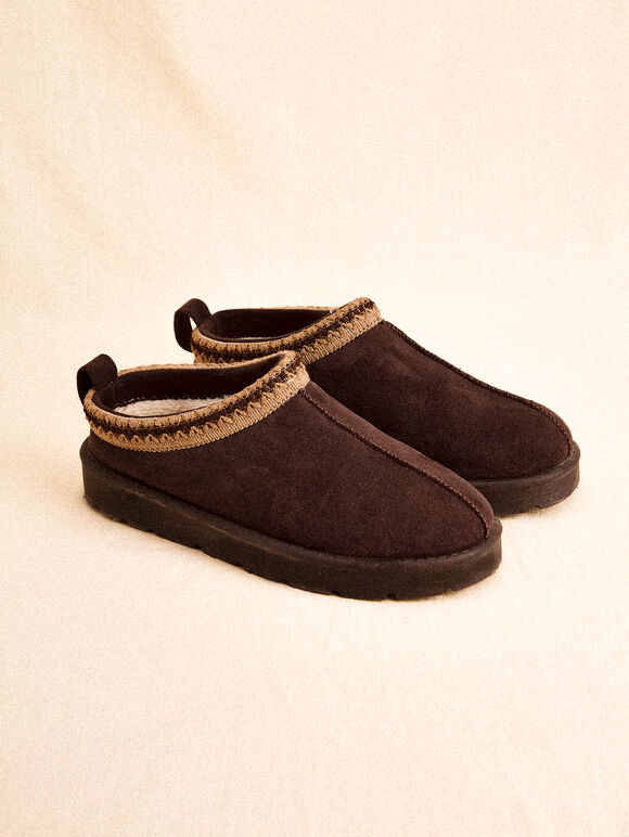 Faux Fur Lined Suede Slipper Boot, Brown, large