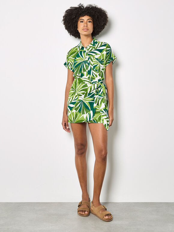 Tropical Leaf Print Shirt, Green, large