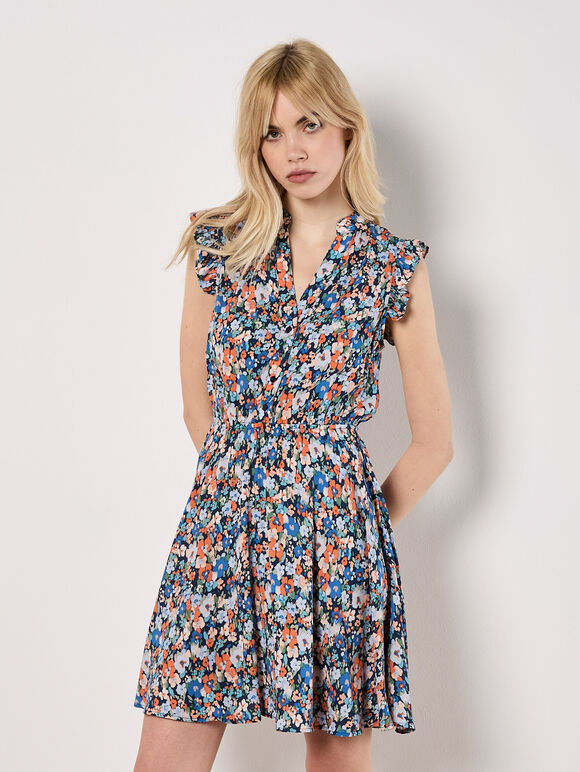 Ditsy Floral Ruffle Mini Dress, , large