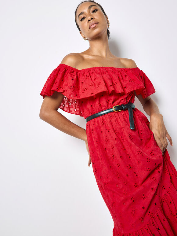 Bardot Broderie Maxi Dress, Red, large