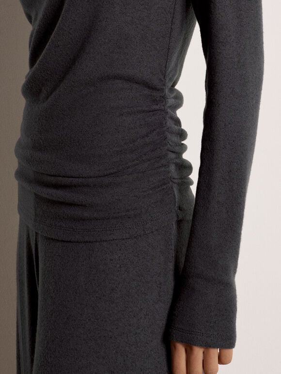 Side Ruched Soft-Touch Top, Dark Grey/Charcoal, large