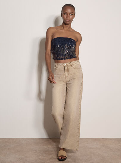 Fringe Sequin Bandeau Crop Top