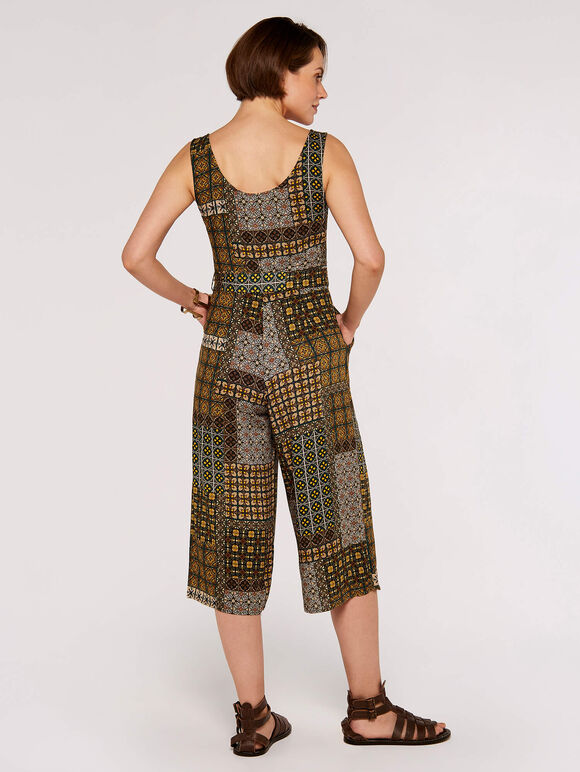 Patchwork Tile Cullotte Jumpsuit, Green, large