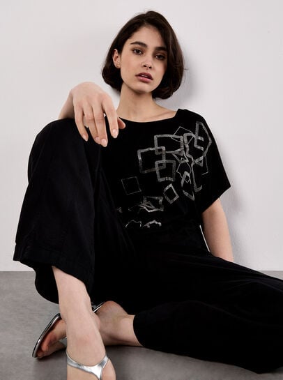 Scattered Squares Rhinestone T-Shirt