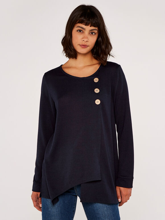 Button Long Sleeve Top, Navy, large