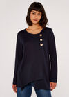 Button Long Sleeve Top, Navy, large