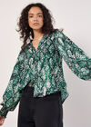 Snakeskin Hammered Satin Blouse, Green, large