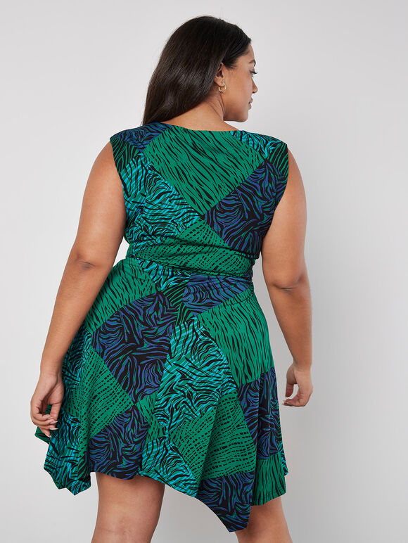 Curve Animal Patchwork Mini Dress, Green, large