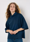 Waffle Knit Mock Neck T-Shirt, Blue, large