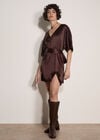 Lace Kimono Satin Mini Dress, Brown, large