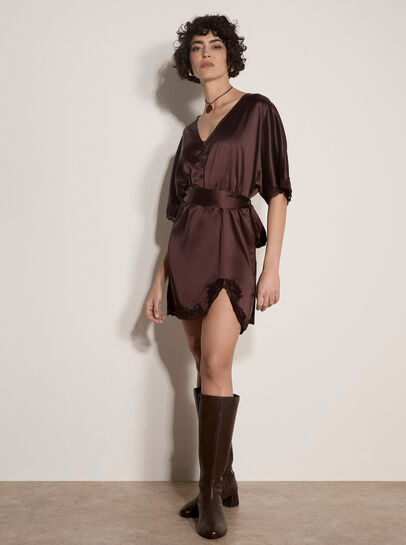 Lace Kimono Satin Mini Dress