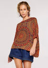 Marokkanisches Mandala-Oversize-Top, Rot, groß