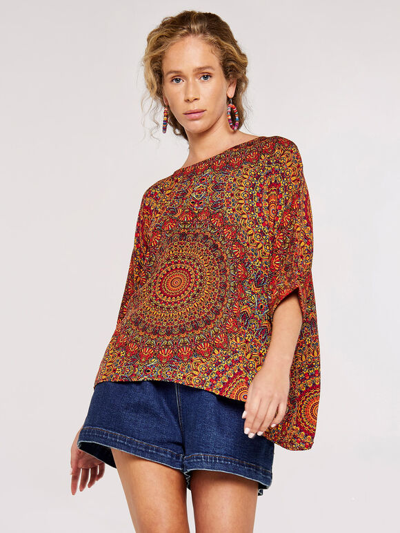 Moroccan Mandala Oversized Top, Red, large