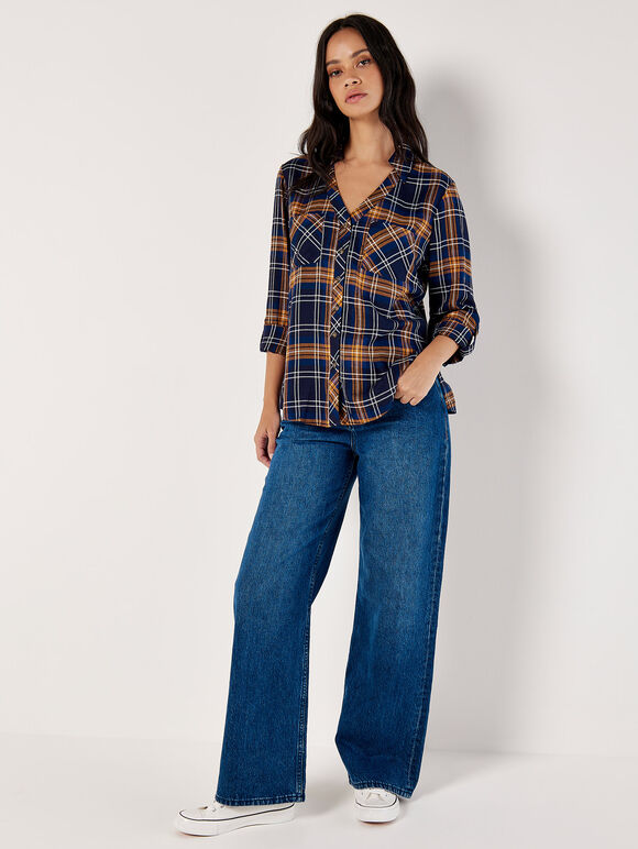 Classic Check Shirt, Navy, large