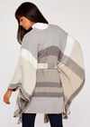 Soft Check Self Tie Blanket Cape, Stone, large