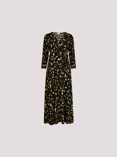 Leaf Print Wrap Maxi Dress