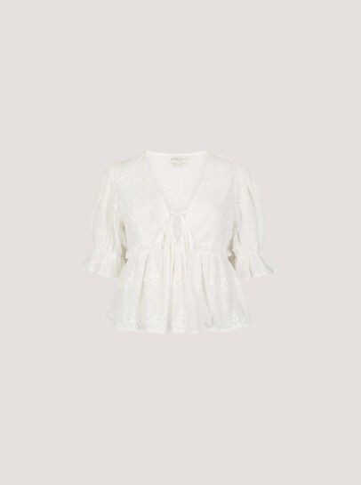 Floral Embroidered Cotton Crop Blouse