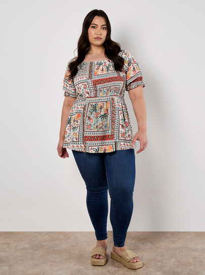 Tropical Scarf Prnt Milkmaid Top