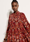 Shimmer Ikat Babydoll Midi Dress, Burgundy, large