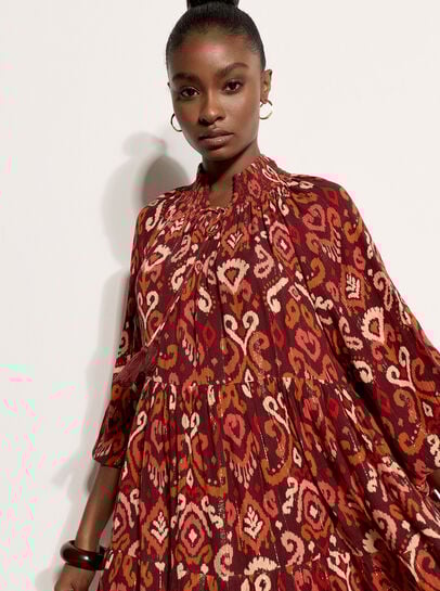 Shimmer Ikat Babydoll Midi Dress