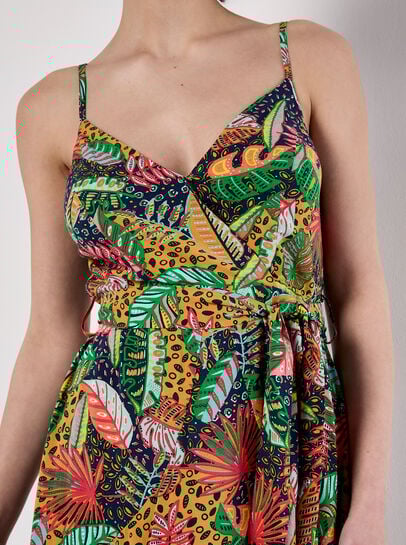 Tropical Print Tiered Cami Mini Dress