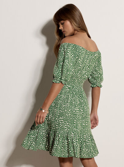 Irregular Spot Bardot Mini Dress