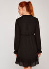 Silver Studs Long Sleeve Ruffle Dress, Black, large