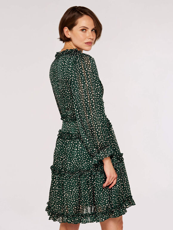 Textured Dot Ruffle Dress, Green, large