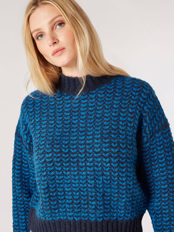Tonal Chevron Chunky Jumper, Navy, large